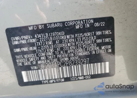 2023 Subaru Crosstrek Premium z USA, uszkodzony, nr VIN JF2GTAPC2P8239297